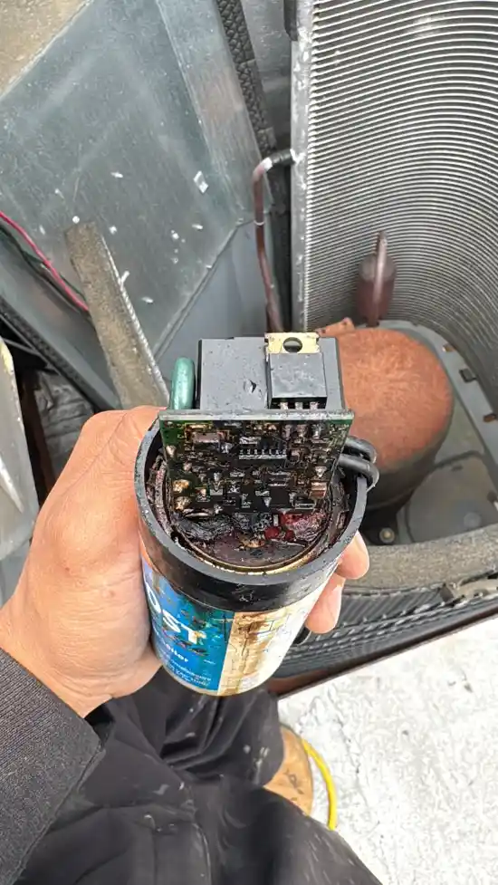 Burned AC relay board failure in Brooklyn system